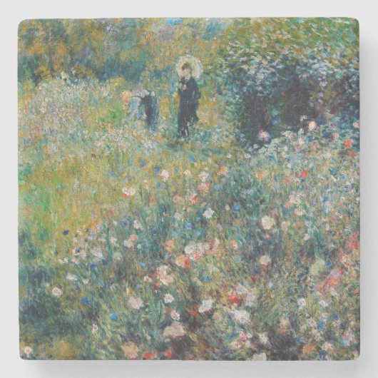 Renoir - Frau mit Sonnenschirm im Garten Steinuntersetzer (Vorderseite)