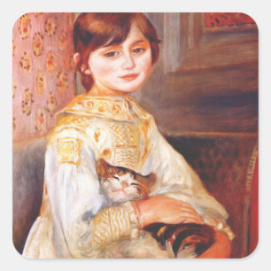 Renoir Girl mit Katzenaufklebern Quadratischer Aufkleber
