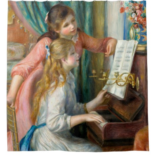 Renoir Girls am Piano Impressionismus Malerei Duschvorhang (Vorderseite)