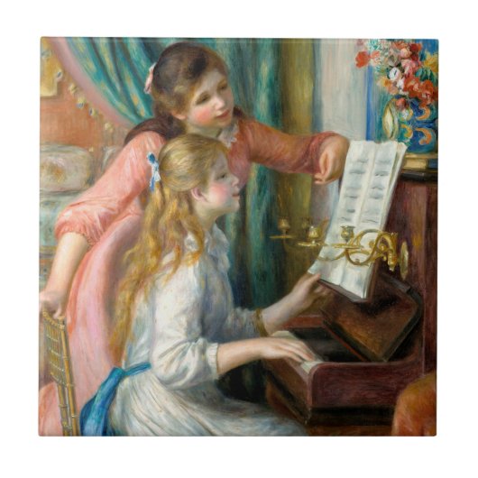 Renoir Girls am Piano Impressionismus Malerei Fliese (Vorderseite)