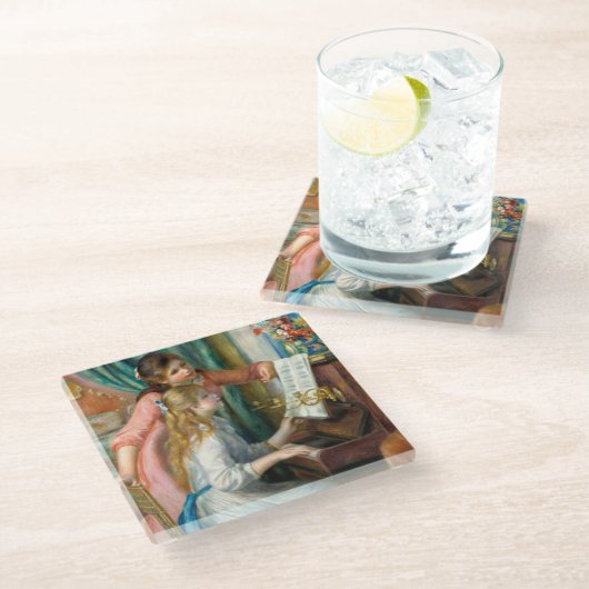 Renoir Girls am Piano Impressionismus Malerei Glasuntersetzer (Schrägansicht)