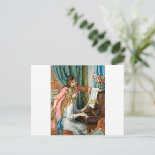 Renoir Girls am Piano Impressionismus Malerei Postkarte (Stehend Vorderseite)