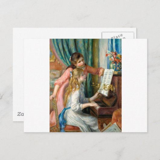 Renoir Girls am Piano Impressionismus Malerei Postkarte (Vorne/Hinten)