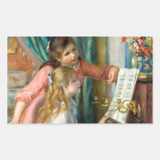 Renoir Girls am Piano Impressionismus Malerei Rechteckiger Aufkleber (Vorderseite)