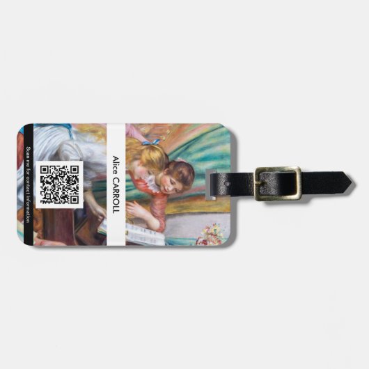 Renoir - Junge Mädchen am Klavier - QR-Code Gepäckanhänger (Vorderseite horizontal)
