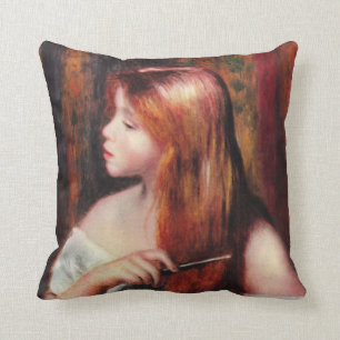Renoir junges Mädchen, das ihr Haar-Kissen kämmt Kissen