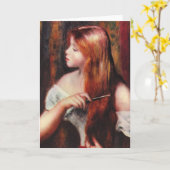 Renoir junges Mädchen, das ihre Haar-Gruß-Karte Karte (Gelbe Blume)