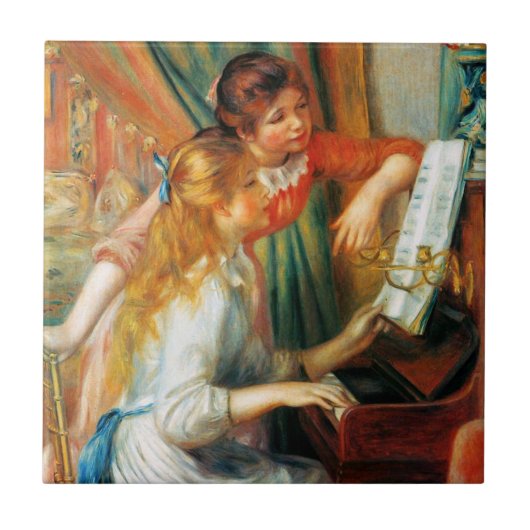 Renoir Mädchen an der Klavier-Fliese Fliese (Vorderseite)
