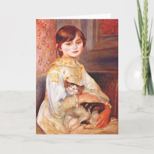 Renoir Mädchen mit Katzen-Gruß-Karte Karte (Vorderseite)