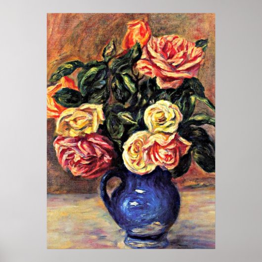 Renoir - Rose in einer blauen Vase Poster (Vorne)