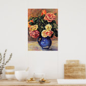 Renoir - Rose in einer blauen Vase Poster (Küche)