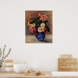 Renoir - Rosen in einer blauen Vase Poster