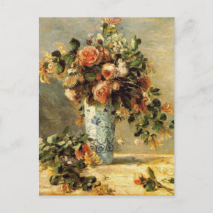 Renoir Rosen und Jasmin in einer Delfter Vase Postkarte