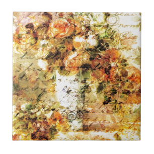 Renoir Rosen und Vintage handgeschriebene Wörter C Fliese