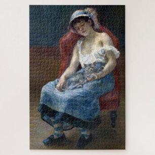 Renoir Schlafendes Mädchen mit Katze Klassische Ku Puzzle