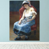 Renoir Schlafmädchen mit katzenklassischer Kunst Leinwanddruck (Insitu (Holzboden))
