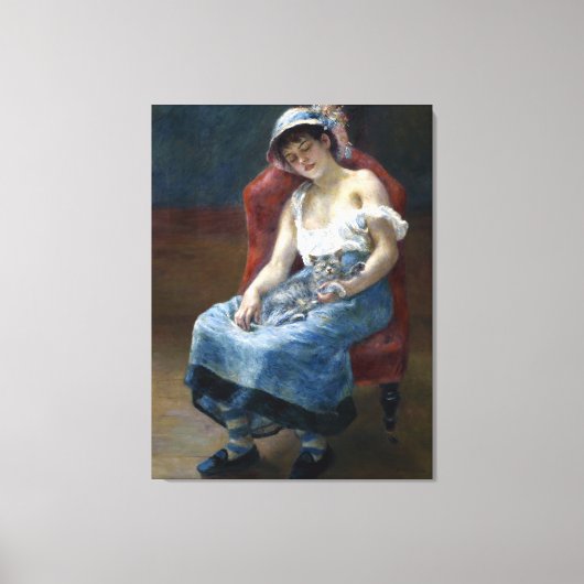 Renoir Schlafmädchen mit katzenklassischer Kunst Leinwanddruck (Vorderseite)