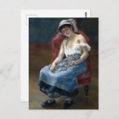 Renoir Schlafmädchen mit katzenklassischer Kunst Postkarte (Vorne/Hinten)
