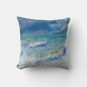 Renoir-Seelandschaft. Blaue nautische Impressionis Kissen