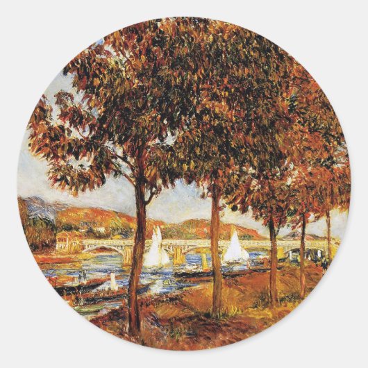 Renoir - The Bridge at Argenteil im Herbst, Runder Aufkleber (Vorderseite)