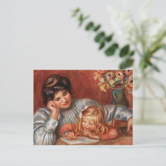 Renoir - Writing Lesson, famous painting Postkarte (Stehend Vorderseite)