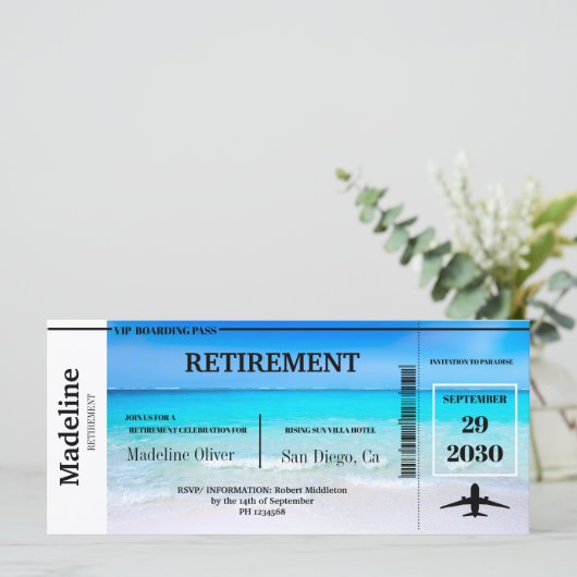 Rente Boarding Pass Destination Beach Scene (Stehend Vorderseite)