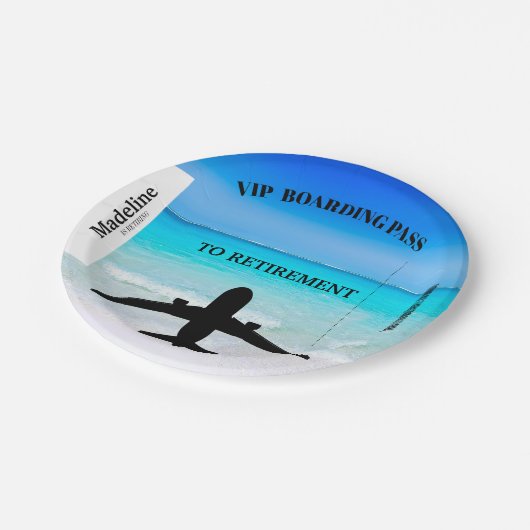 Rente Boarding Pass Destination Beach Scene Pappteller (Schrägansicht)