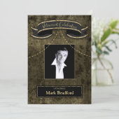 Rente Celebration Black Brown Gold Foto Einladung (Stehend Vorderseite)