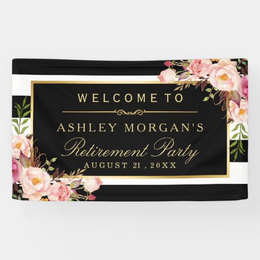 Rente Celebration Party Vintager Blumenstreifen Banner (Horizontal)