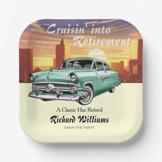 Rente Cruising Classic Retro Car City Party Pappteller (Vorderseite)