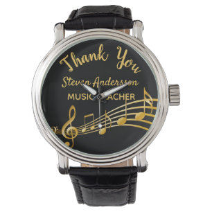 Rente Gold Musiknoten Black Music Lehrer Armbanduhr