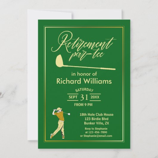 Rente Golf Party Classic Green Golden Player Einladung (Vorderseite)