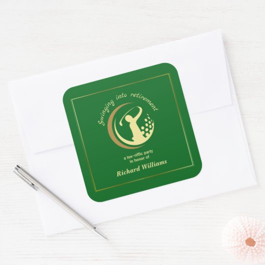 Rente Golf Party Classic Green Golden Player Quadratischer Aufkleber (Umschlag)