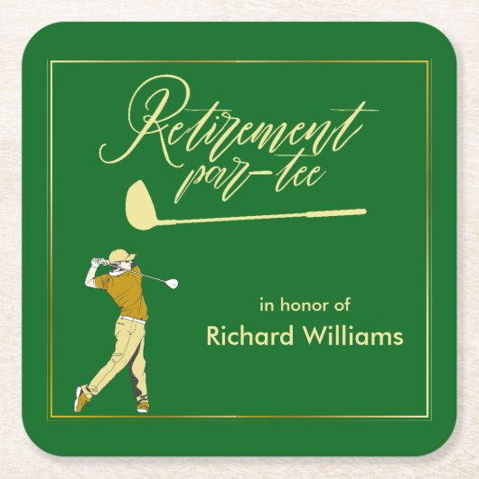 Rente Golf Party Classic Green Golden Player Rechteckiger Pappuntersetzer (Vorderseite)