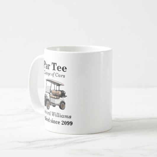 Rente Grau Golf Cart Par T-Shirt Themed Kaffeetasse (Vorderseite Links)