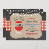 Rente GRILLEN Karo Chalk Burlap Rote Einladung (Vorne/Hinten)