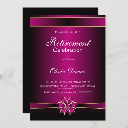 Rente in Schwarz und Rosa Einladung (Vorne/Hinten)