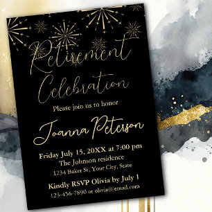 Rente Party Celebration Black and Gold Einladung