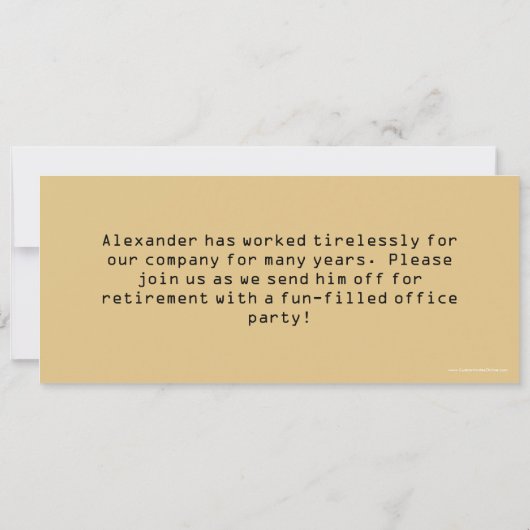 Rente Party Einladung Goldtone Ticket (Rückseite)