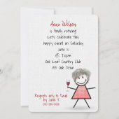 Rente Party Girl mit Wein Einladung (Vorderseite)