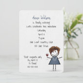 Rente Party Girl mit Weinglas Einladung (Stehend Vorderseite)