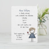 Rente Party Girl mit Weinglas Einladung (Stehend Vorderseite)