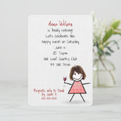 Rente Party Girl mit Weinglas Einladung (Stehend Vorderseite)
