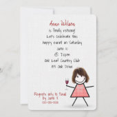 Rente Party Girl mit Weinglas Einladung (Vorderseite)