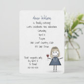 Rente Party Girl mit Weinglas Einladung (Stehend Vorderseite)