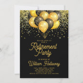 Rente Party Gold Black Balloons Black Einladung (Vorderseite)
