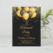 Rente Party Gold Black Balloons Black Einladung (Stehend Vorderseite)