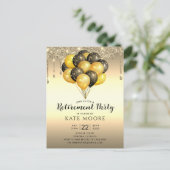 Rente Party Gold Black Balloons Glitzer Tropfen Ankündigungspostkarte (Stehend Vorderseite)