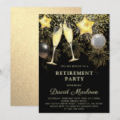 Rente Party Gold Black Confetti Champagne Einladung (Vorne/Hinten)