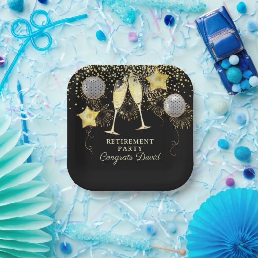 Rente Party Gold Black Confetti Champagne Pappteller (Party)